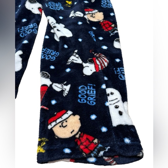 Peanuts Fleece Navy Blue Winter Print Pajama Pants - Picture 4 of 11
